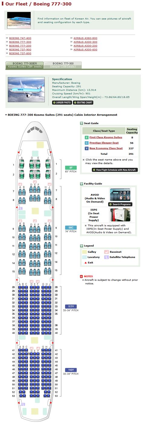Seat map of Korean Air Boeing 777.